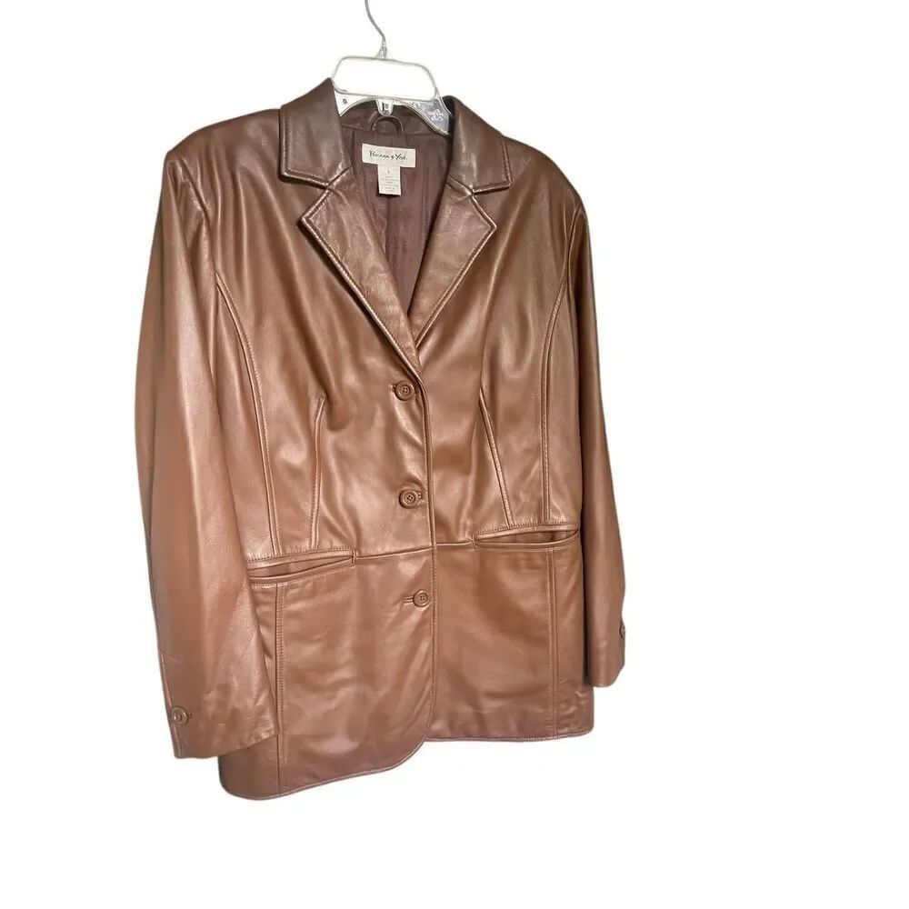 Preston & York Women’s Lambskin Leather Jacket Brown Size L